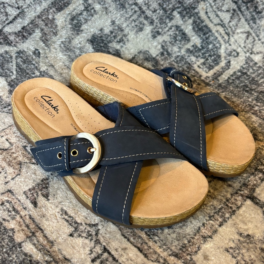 Clarks Collection Women's Navy Slide Sandals‎ Size 7